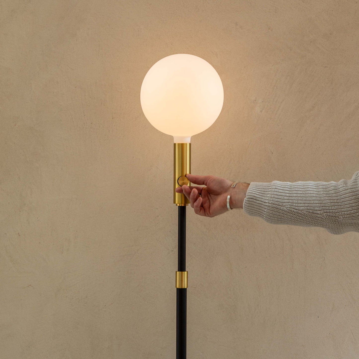 Poise Adjustable Floor Lamp in Brass + Sphere V Tala