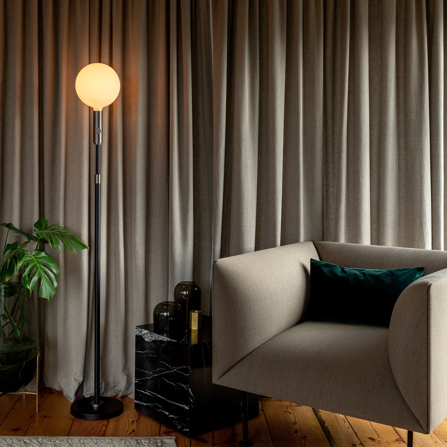 Poise Adjustable Floor Lamp in Graphite + Sphere V Tala