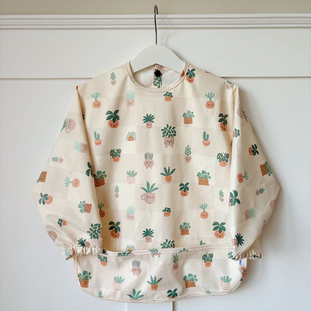 Long Sleeved Baby Bib - Pot Plants Bobbin and Bumble