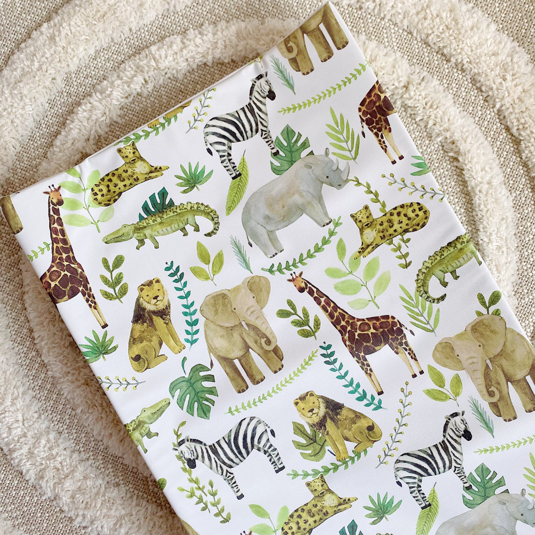 Anti-Roll Wedge Changing Mat - Safari Animals Print Bobbin and Bumble