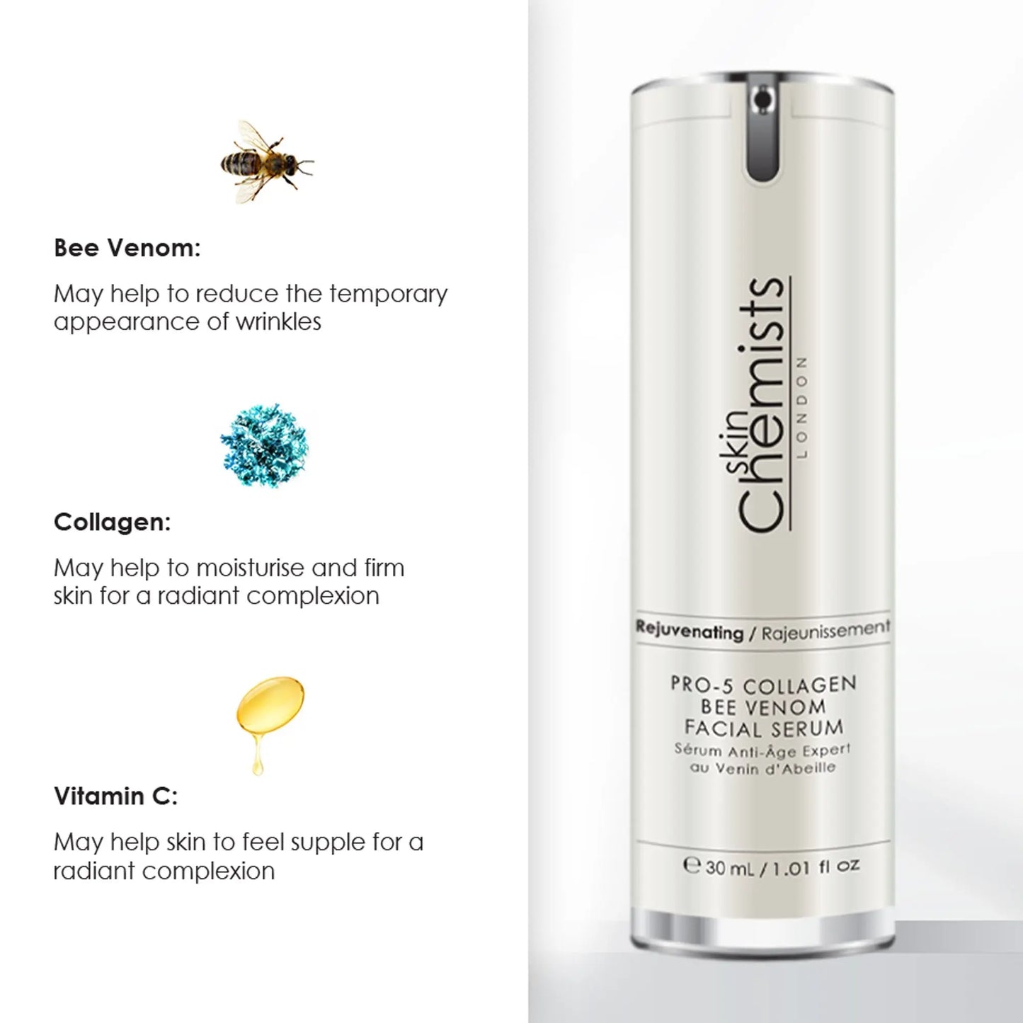 skinChemists Pro-5 Collagen Bee Venom Facial Serum 30ml skinChemists