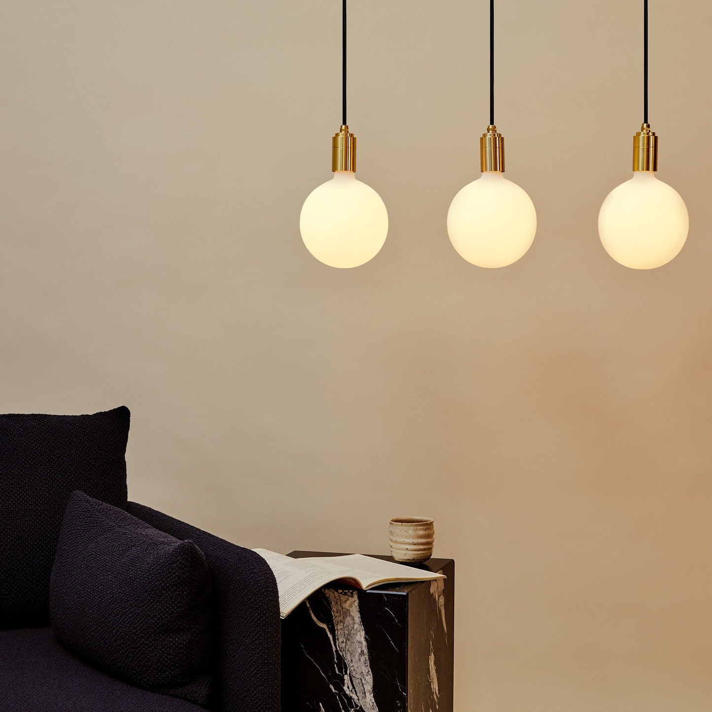 Linear Triple Pendant in Brass + Sphere IV Tala