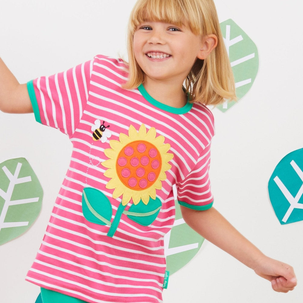 Organic Sunflower Applique Short-Sleeved T-Shirt Toby Tiger