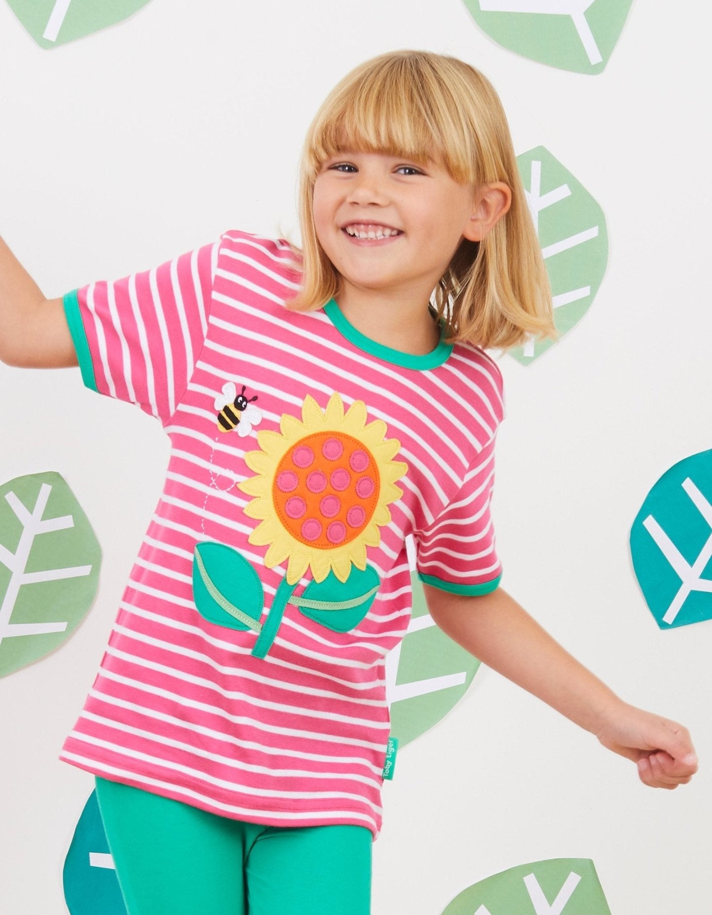 Organic Sunflower Applique Short-Sleeved T-Shirt Toby Tiger