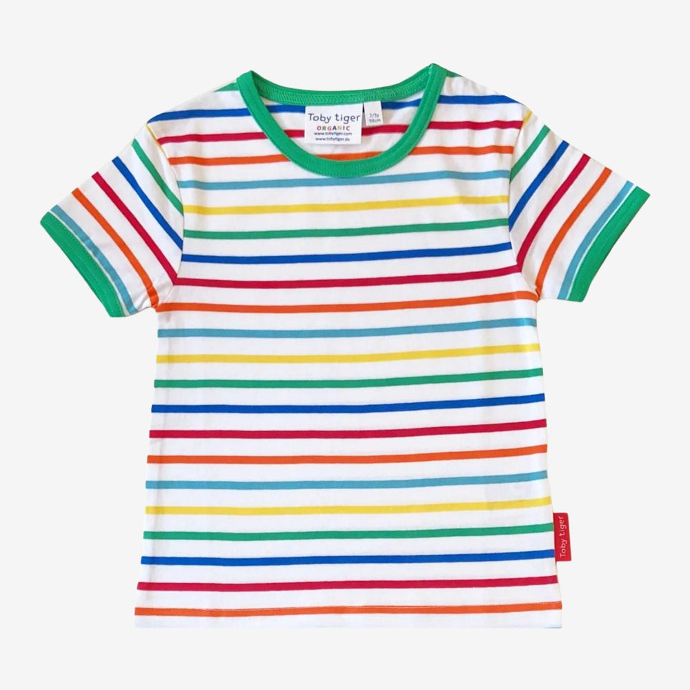 Organic Green Rainbow Stripe Print Short-Sleeved T-Shirt Toby Tiger