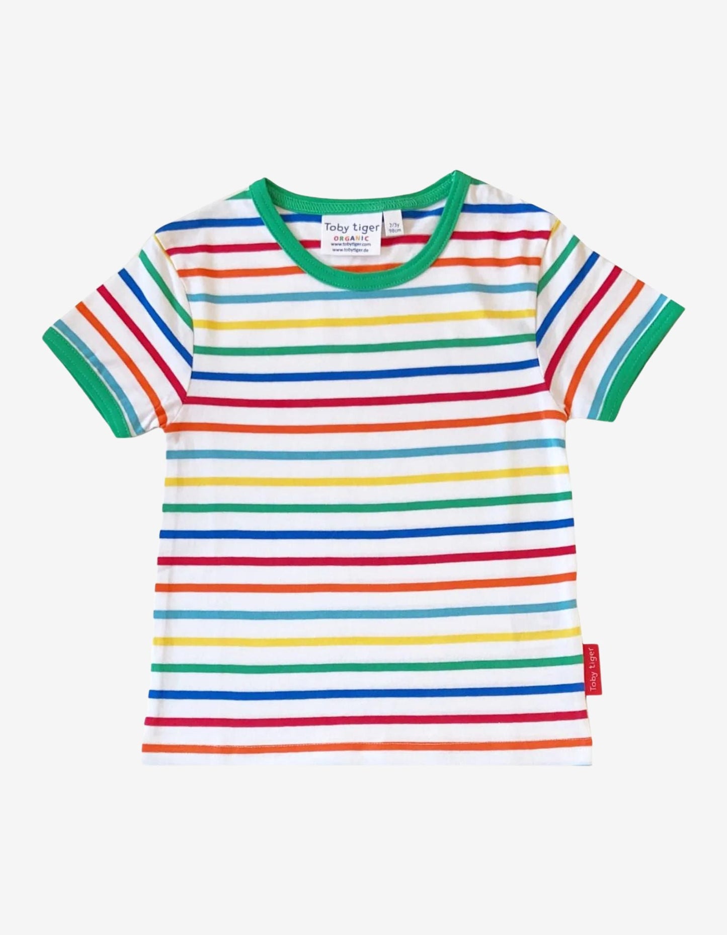 Organic Green Rainbow Stripe Print Short-Sleeved T-Shirt Toby Tiger