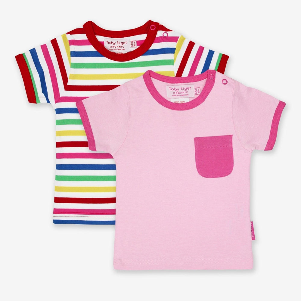 Organic Pink Multi Stripe 2-Pack Short-Sleeved T-Shirt Toby Tiger