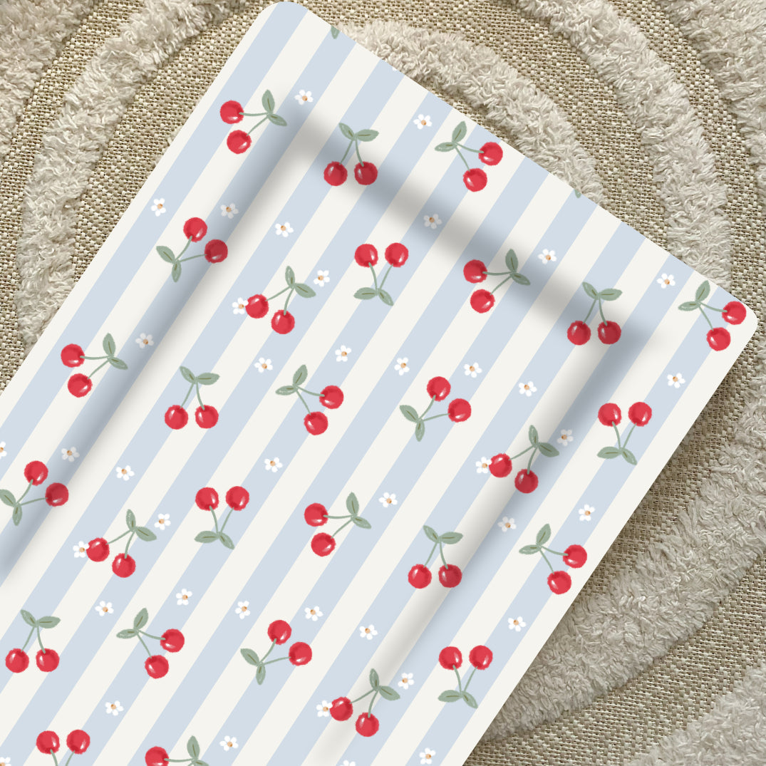 Standard Changing Mat - Cherry Stripe Bobbin and Bumble