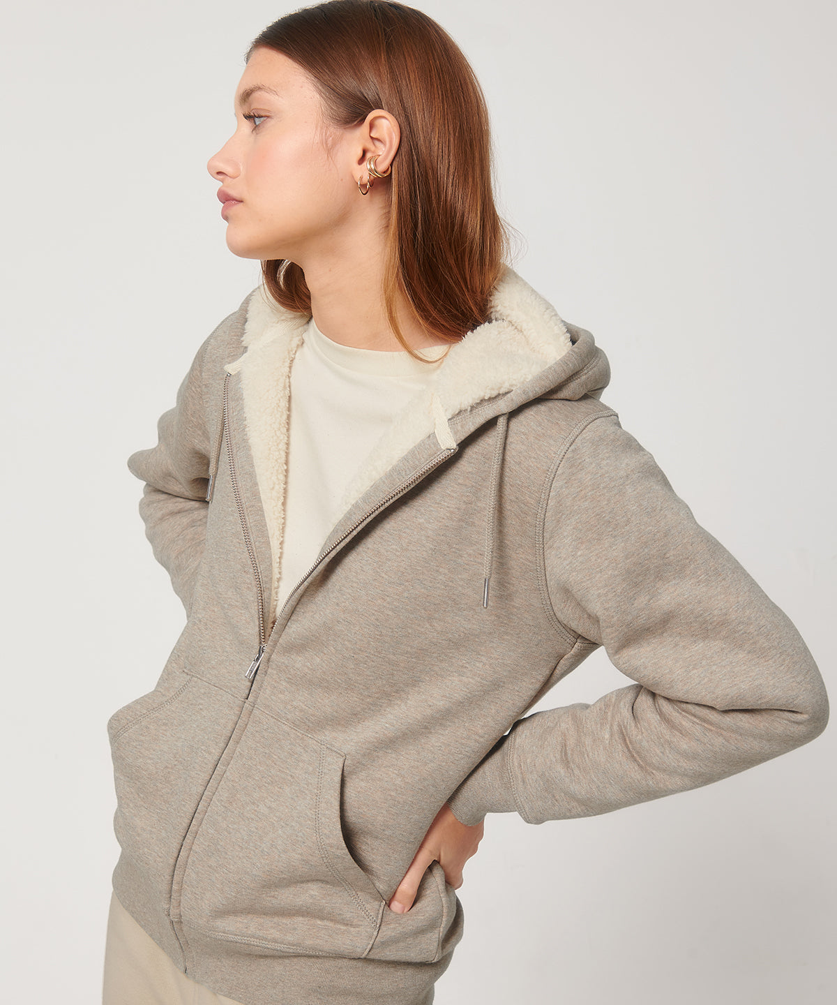 Organic Sherpa Zipped Hooded Sweatshirt: Unisex Earth Wardrobe