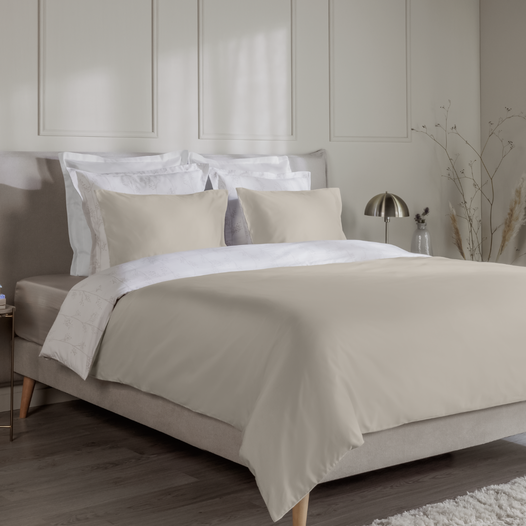 Emma Silken Sateen Duvet Cover 300 Thread Count - Beige Floral Tree & Beige by Emma