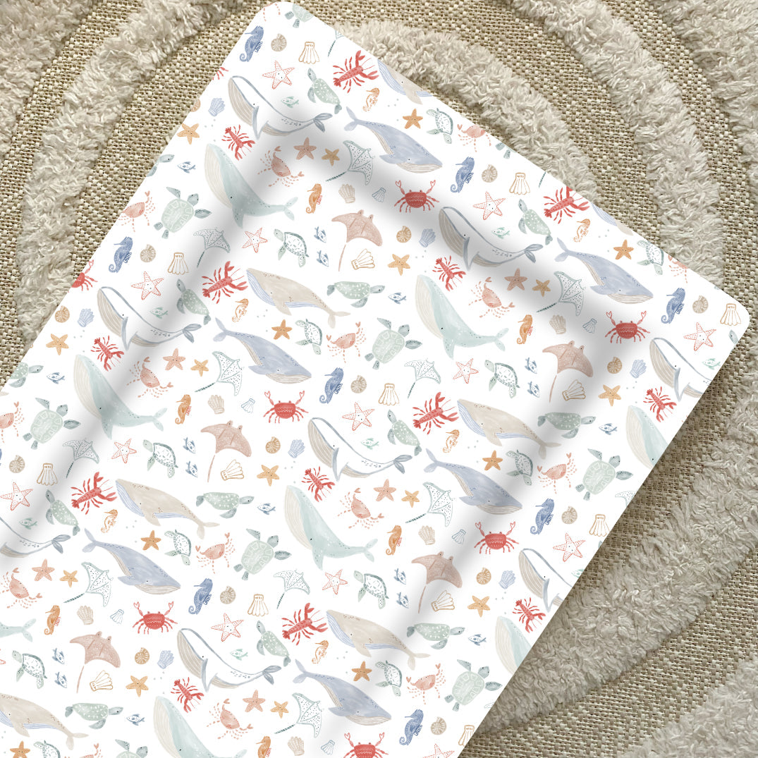 Standard Changing Mat - Deep Blue Sea Print Bobbin and Bumble