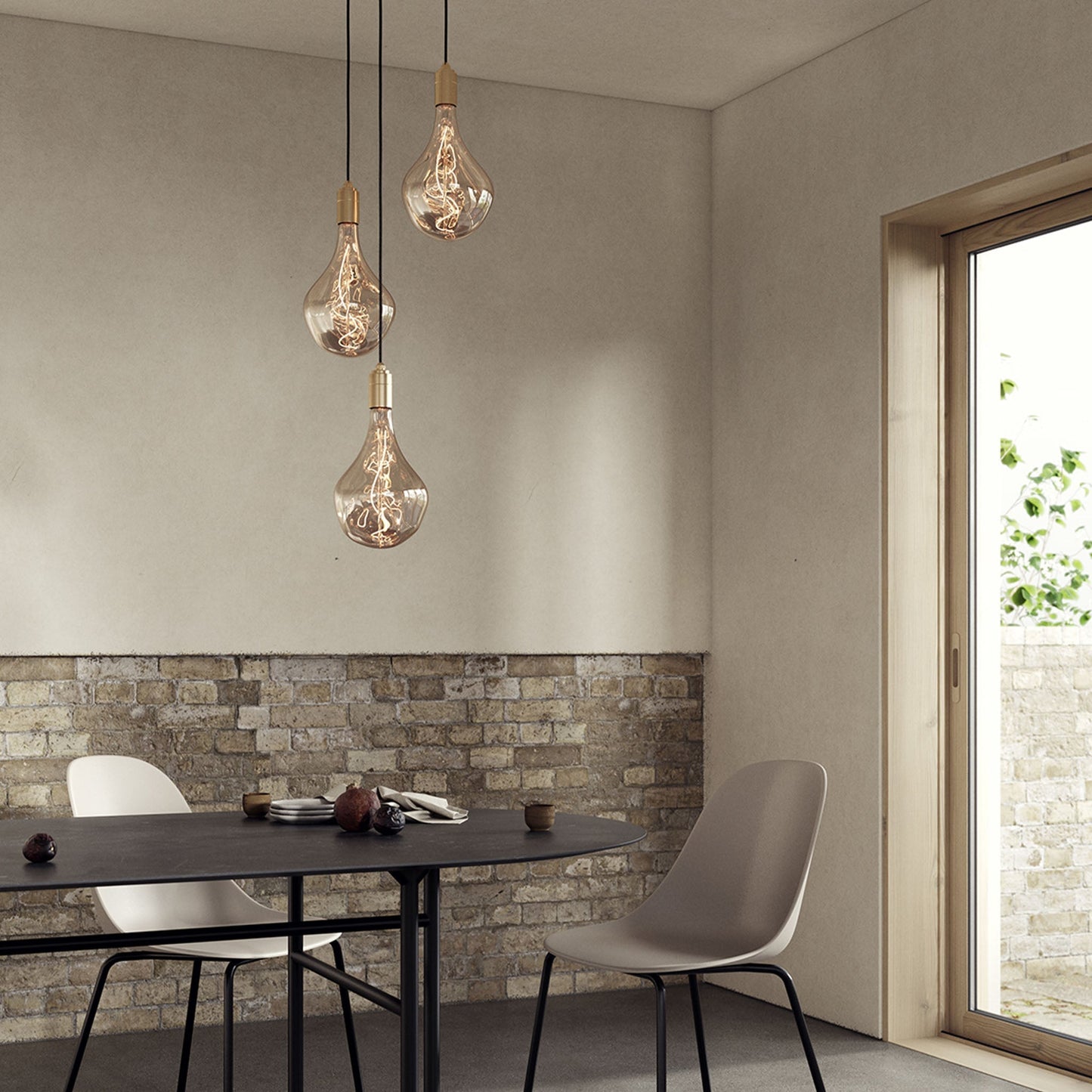 Triple Pendant in Brass + Voronoi II Tala