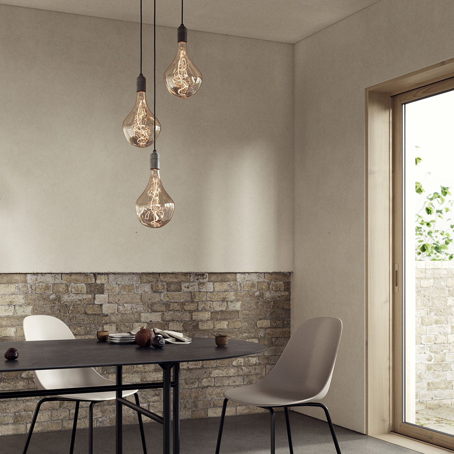 Triple Pendant in Graphite + Voronoi II - Black Canopy Tala