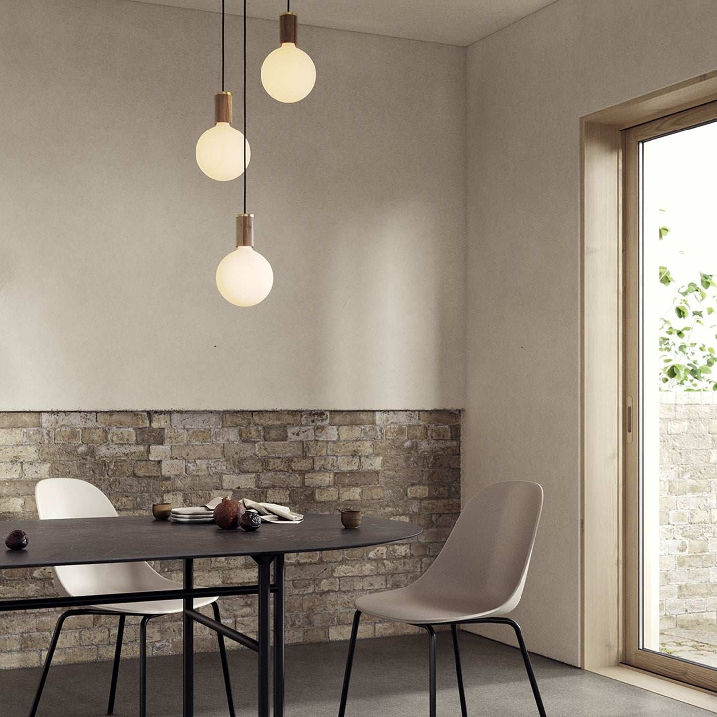 Triple Pendant in Walnut + Sphere IV - Black Canopy Tala