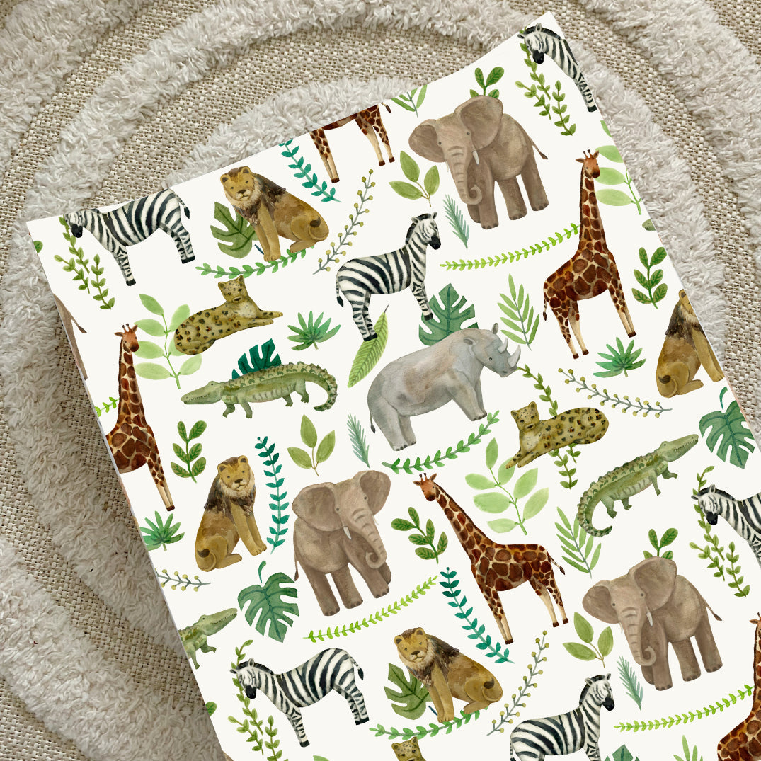 Anti-Roll Wedge Changing Mat - Safari Animals Print Bobbin and Bumble