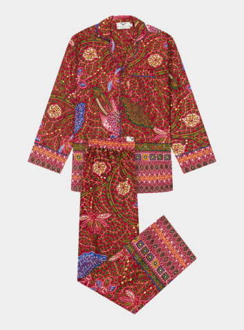 Unisex Luxe Long Sleeve African Print Pyjama Trouser Set - Wine