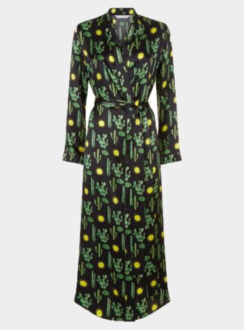Silk Dressing Gown - Black Cactus Angelica