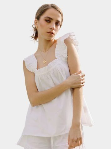 Athena Frill Organic Cotton Pyjama Set - White