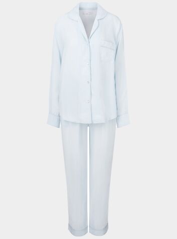 Women's Vegan Silk Pyjama Trouser Set - Azul-Celeste