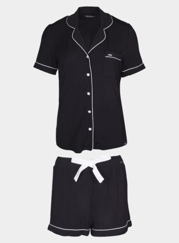 Bamboo Shirt Short Set in Black