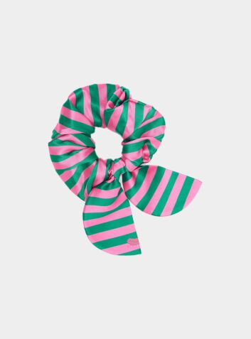 Bella Silk Scrunchie in Flamingo Stripe