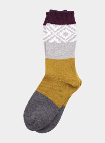 Tile Wool Socks - Berry / Mustard / Grey