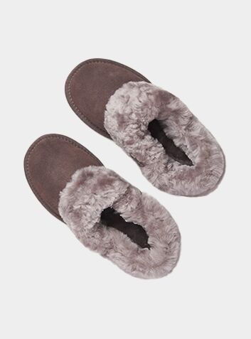 Betty Truffle Grey Low Sheepskin Slipper Boots