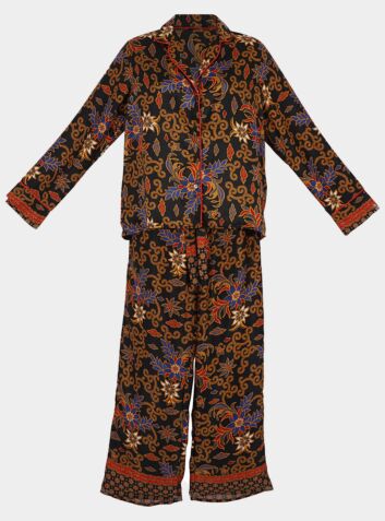 Black Colourful Long Pyjama Set