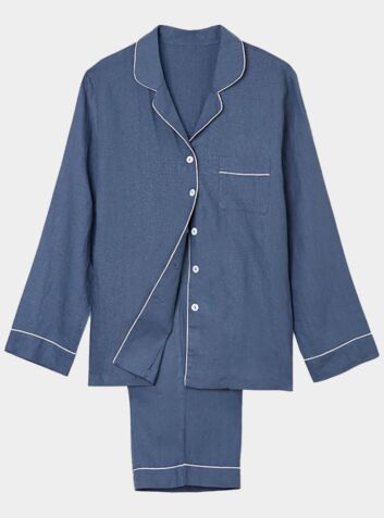 Women's Navy Linen Pyjama Trouser - Set/Separate