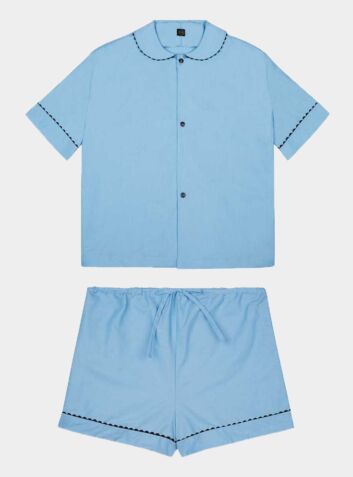 Cotton Poplin Pyjama Short Set - Pastel Blue