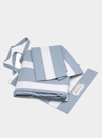 200 Thread Count Cotton Bed Set - Reversible Vertical Cool Blue Stripe