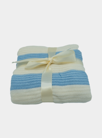 Organic Baby Blue Knitted Bamboo Pram Blanket