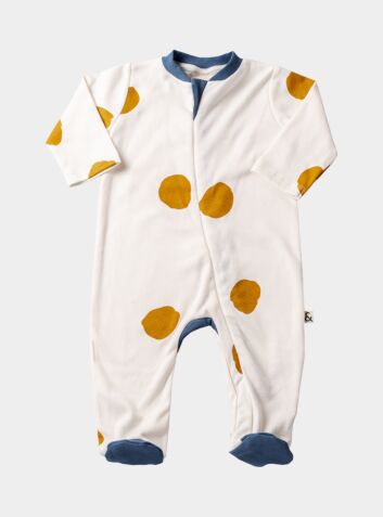 Organic Cotton Blue Contrast Footed Sleepsuit - Yellow Dots