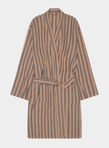 Blue & Porcini Striped Linen Robe