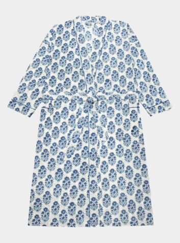 Women's Cotton Robe - Blue Booti