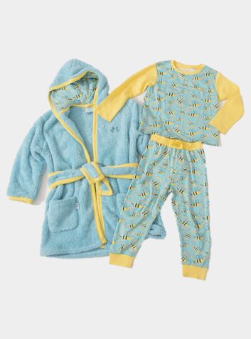 Boys Dressing Gown and Jersey Pyjamas Luxury Gift Set - Busy Bees