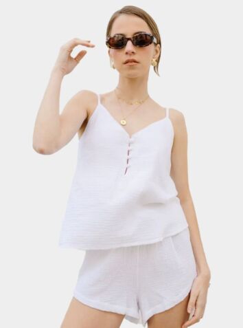 Camille Organic Cotton Cami and Short Pyjama Set - White