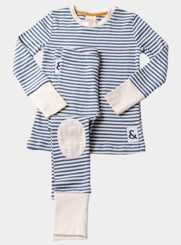 Organic Cotton Cotton Lounge Pyjama Trouser Set - Blue Stripe