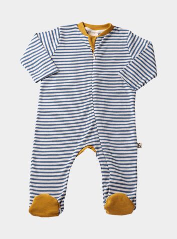Organic Cotton Contrast Footed Sleepsuit - Blue Stripe