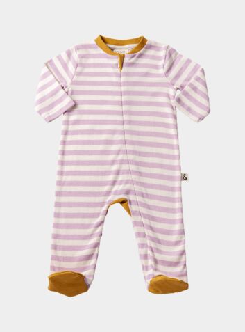 Organic Cotton Contrast Footed Sleepsuit - Pink Stripe