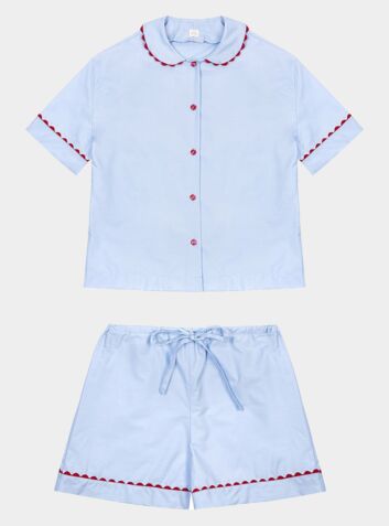 Cotton Poplin Pyjama Short Set - Blue