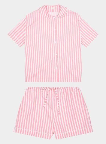100% Cotton Poplin Pink and White Stripe Pyjamas With White Ric Rac Trim