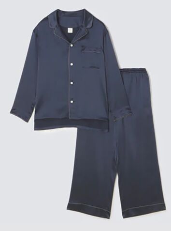 Classic Japanese Style Silk Pyjama Set - Navy