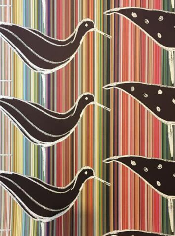 Ducks in a Row Wallpaper - Multi Stripe With Black Ducks