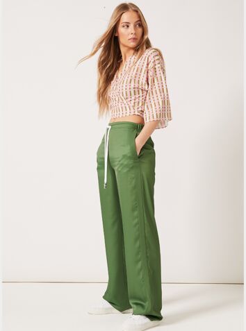 J Joggers in Satin with Side Stripe - Green Crepe de Chine