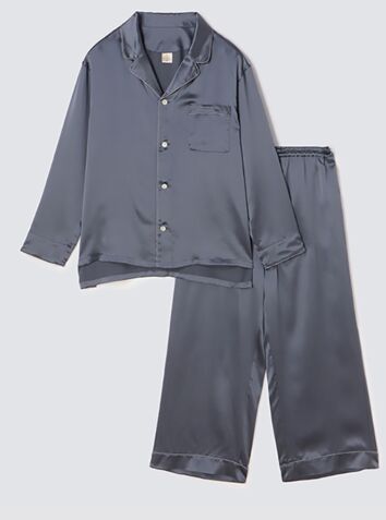  Classic Japanese Style Silk Pyjama Set - Charcoal