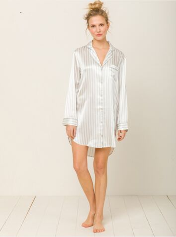 Camilla Silk Nightshirt - Hiatu Grey Stripes
