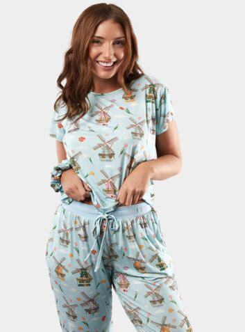 Women’s Bamboo Pyjama T-Shirt and Trouser Set - Dutch Windmills