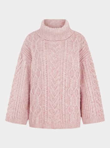 Emily Cable Roll Neck Tunic Jumper - Dusky Pink