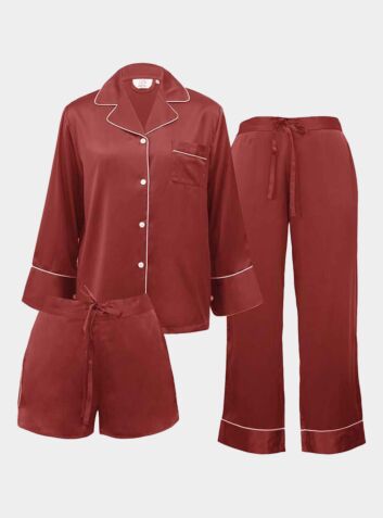 Women Silk Essentials Pyjama Set - Red